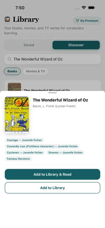 The Wonderful Wizard of Oz by L. Frank Baum in TeakReader Discover, ready to add to the library and read.