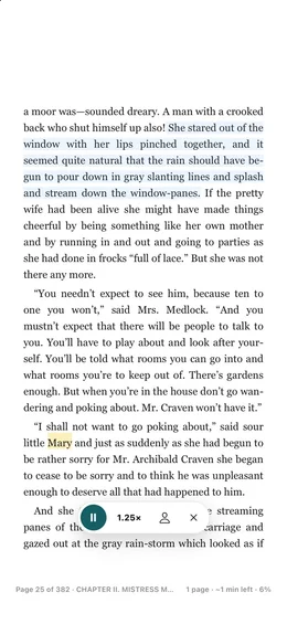 A sentence highlighted while TeakReader reads it aloud.