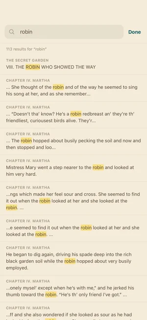 Search results for robin across the whole book.