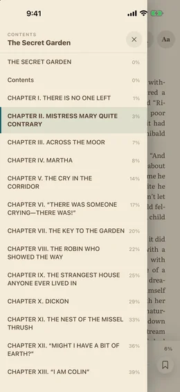 Contents with the current chapter marked.