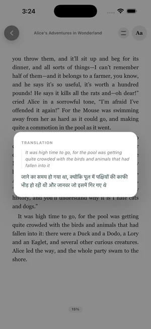 Sentence translation popup in TeakReader.